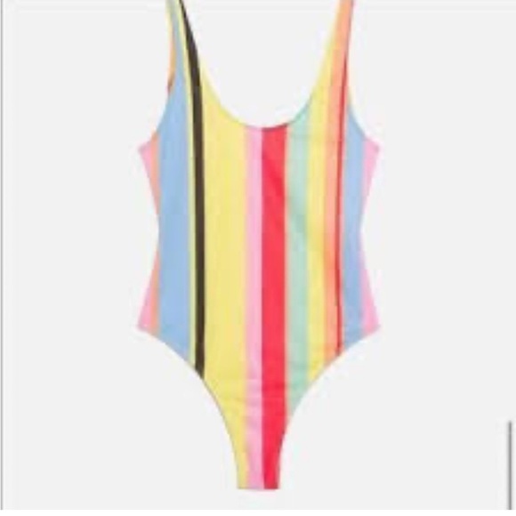 Zara stripped multicolored low back one piece swimsuit bathing suit 🩱 sz small s - Picture 2 of 8